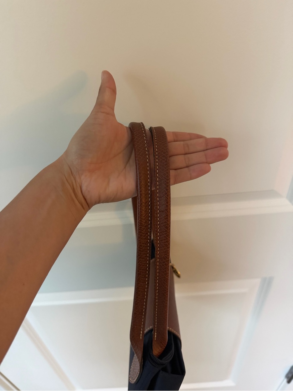 Longchamp Navy Tote with Brown Leather Trim - Picture 7 of 8
